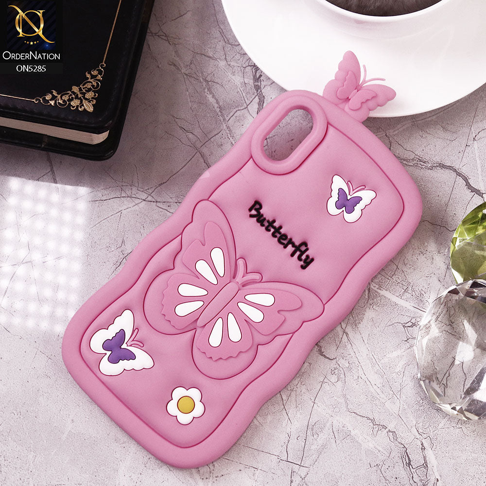 iPhone XS / X Cover - Light Pink - Cute 3D Butterfly Cartoon Soft Case