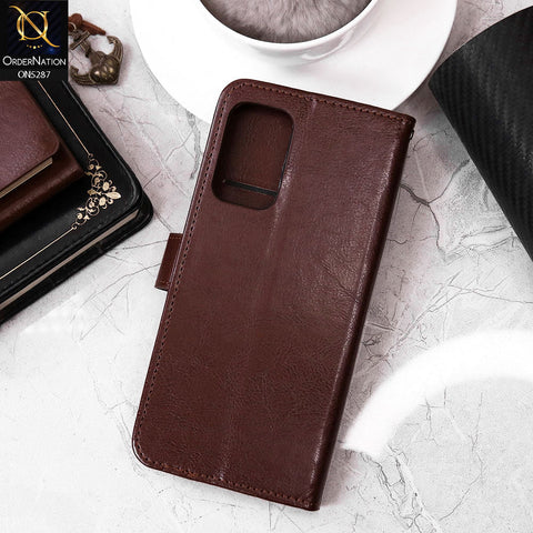 Oppo A54s Cover - Brown - Premium PU Leather Magnetic Flip Book Card Slots Wallet Soft Case