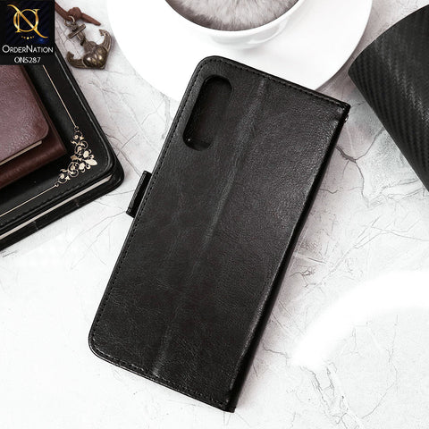 Samsung Galaxy A70s Cover - Black - Premium PU Leather Magnetic Flip Book Card Slots Wallet Soft Case