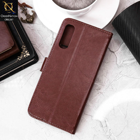 Samsung Galaxy A70 Cover - Brown - Premium PU Leather Magnetic Flip Book Card Slots Wallet Soft Case