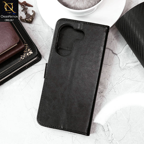 Tecno Camon 20 Pro Cover - Black - Premium PU Leather Magnetic Flip Book Card Slots Wallet Soft Case