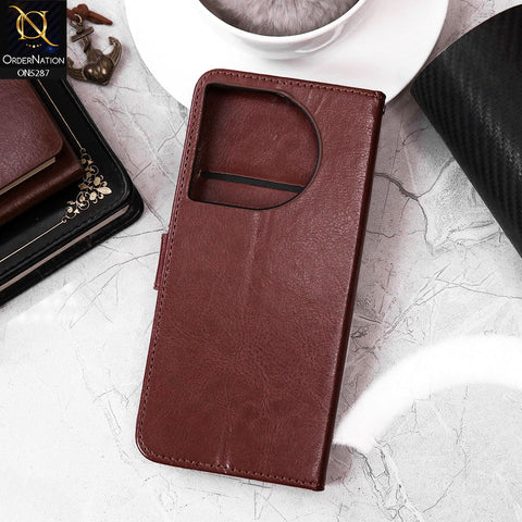 Tecno Camon 30 Cover - Brown - Premium PU Leather Magnetic Flip Book Card Slots Wallet Soft Case