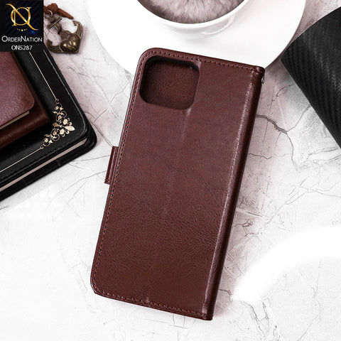 Oppo F17 Cover - Brown - Premium PU Leather Magnetic Flip Book Card Slots Wallet Soft Case