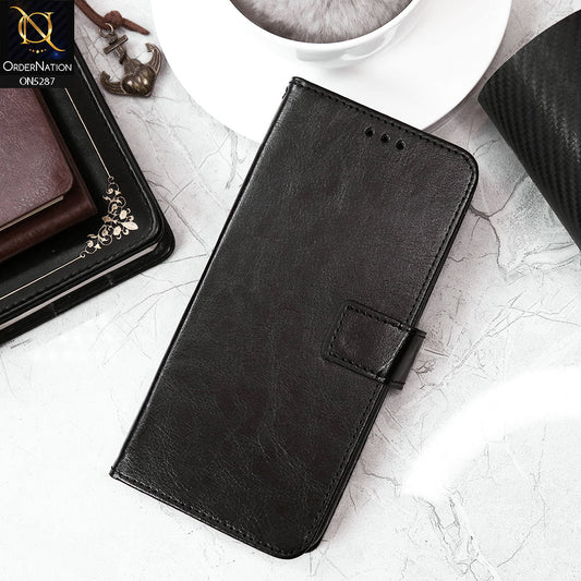 Oppo A16 Cover - Black - Premium PU Leather Magnetic Flip Book Card Slots Wallet Soft Case