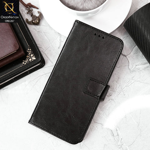 Tecno Camon 30S Cover - Black - Premium PU Leather Magnetic Flip Book Card Slots Wallet Soft Case