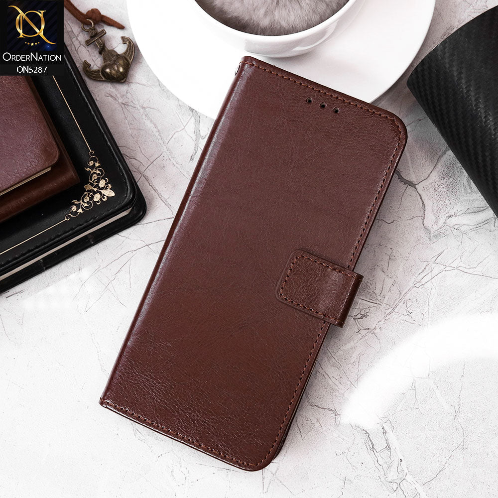 Vivo V23e 5G Cover - Brown - Premium PU Leather Magnetic Flip Book Card Slots Wallet Soft Case