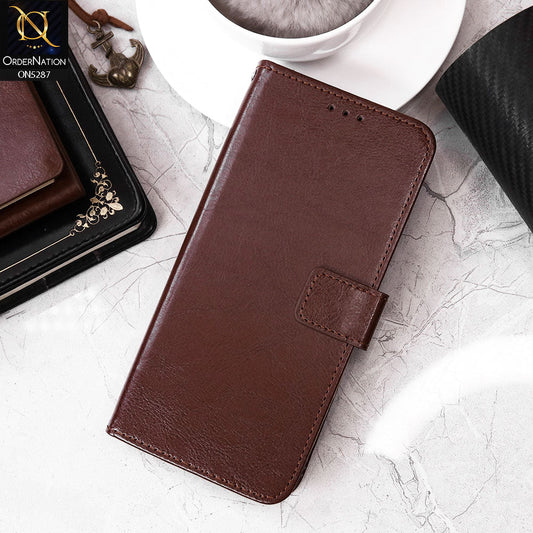 Samsung Galaxy S10 Cover - Brown - Premium PU Leather Magnetic Flip Book Card Slots Wallet Soft Case