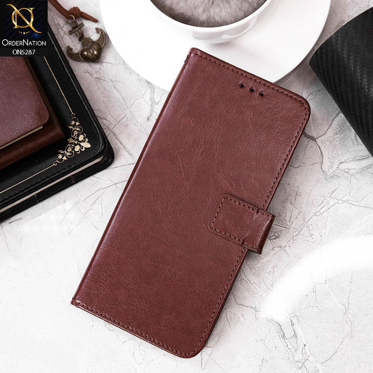 Vivo V29 Cover - Brown - Premium PU Leather Magnetic Flip Book Card Slots Wallet Soft Case