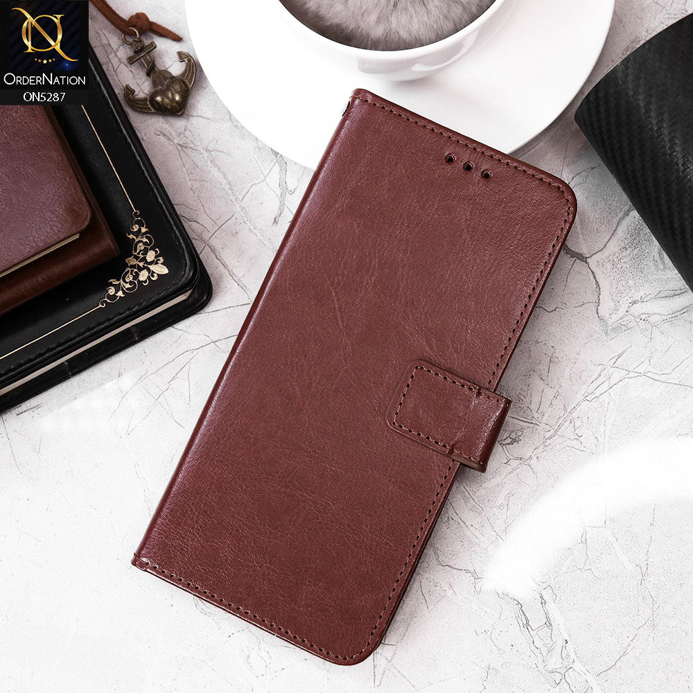 Oppo A94 Cover - Brown - Premium PU Leather Magnetic Flip Book Card Slots Wallet Soft Case