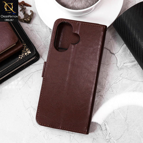 Infinix Hot 30 Cover - Brown - Premium PU Leather Magnetic Flip Book Card Slots Wallet Soft Case