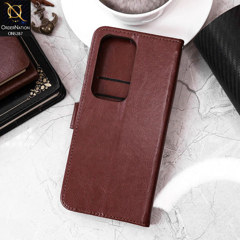 Infinix Hot 50 4G Cover - Brown - Premium PU Leather Magnetic Flip Book Card Slots Wallet Soft Case