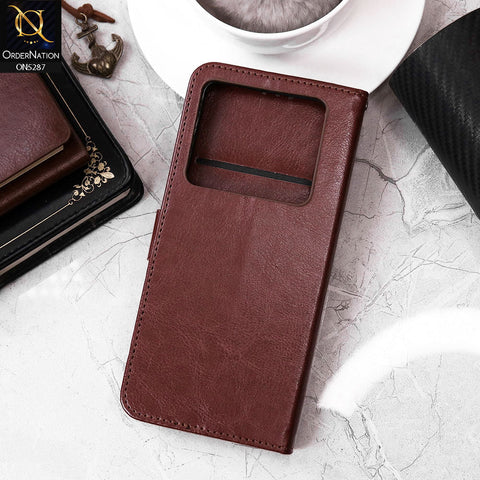 Infinix Note 40 Pro Cover - Brown - Premium PU Leather Magnetic Flip Book Card Slots Wallet Soft Case