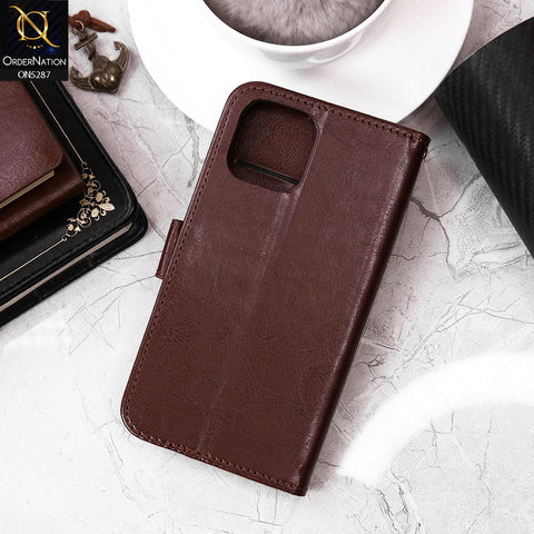 iPhone 11 Cover - Brown - Premium PU Leather Magnetic Flip Book Card Slots Wallet Soft Case