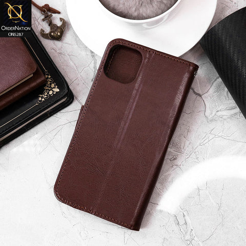 iPhone 11 Pro Max Cover - Brown - Premium PU Leather Magnetic Flip Book Card Slots Wallet Soft Case