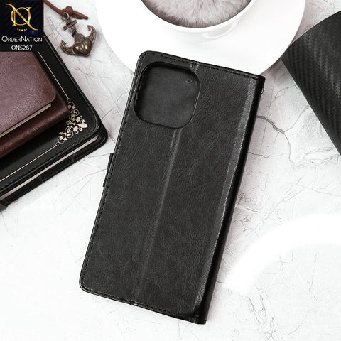 iPhone 15 Pro Cover - Black - Premium PU Leather Magnetic Flip Book Card Slots Wallet Soft Case