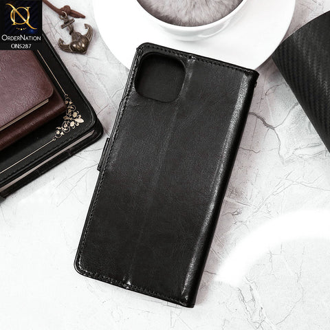 iPhone 15 Plus Cover - Black - Premium PU Leather Magnetic Flip Book Card Slots Wallet Soft Case