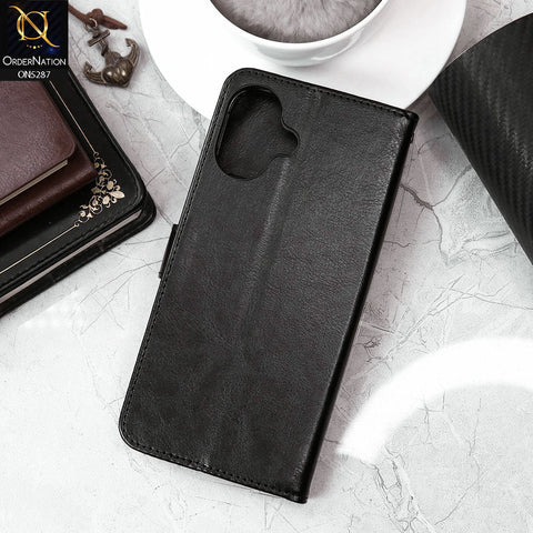 iPhone 16 Plus Cover - Black - Premium PU Leather Magnetic Flip Book Card Slots Wallet Soft Case