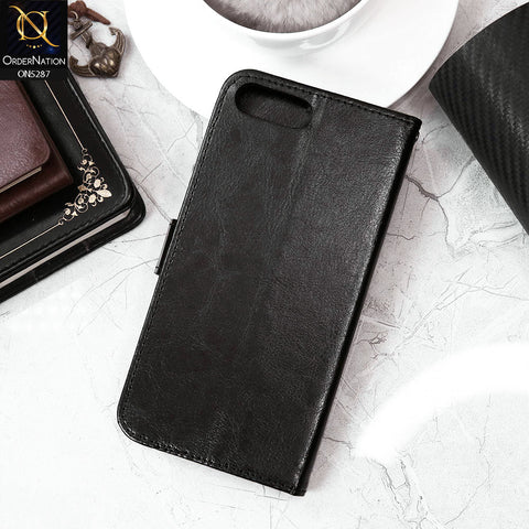 iPhone 8 Plus / 7 Plus Cover - Black - Premium PU Leather Magnetic Flip Book Card Slots Wallet Soft Case