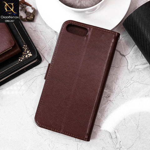 iPhone 8 Plus / 7 Plus Cover - Brown - Premium PU Leather Magnetic Flip Book Card Slots Wallet Soft Case