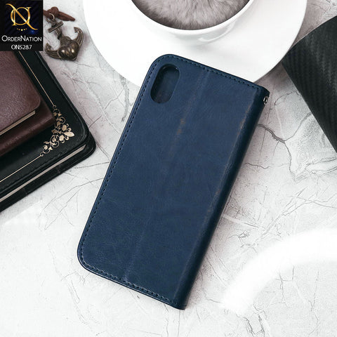 iPhone XS / X Cover - Blue - Premium PU Leather Magnetic Flip Book Card Slots Wallet Soft Case