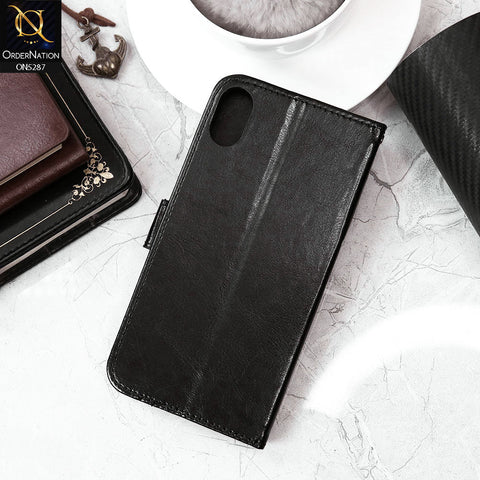 iPhone XS Max Cover - Black - Premium PU Leather Magnetic Flip Book Card Slots Wallet Soft Case