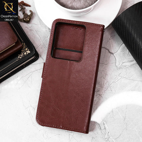 Infinix Note 30 Cover - Brown - Premium PU Leather Magnetic Flip Book Card Slots Wallet Soft Case