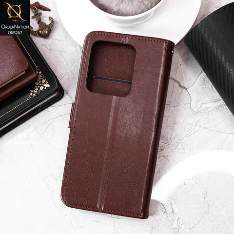 Infinix Note 30 Pro Cover - Brown - Premium PU Leather Magnetic Flip Book Card Slots Wallet Soft Case