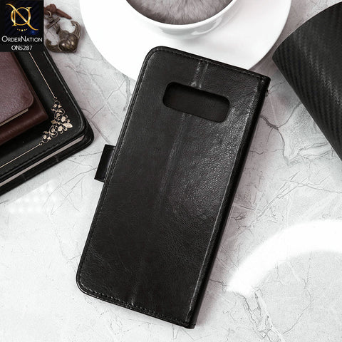 Samsung Galaxy Note 8 Cover - Black - Premium PU Leather Magnetic Flip Book Card Slots Wallet Soft Case