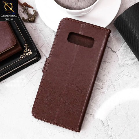 Samsung Galaxy Note 8 Cover - Brown - Premium PU Leather Magnetic Flip Book Card Slots Wallet Soft Case