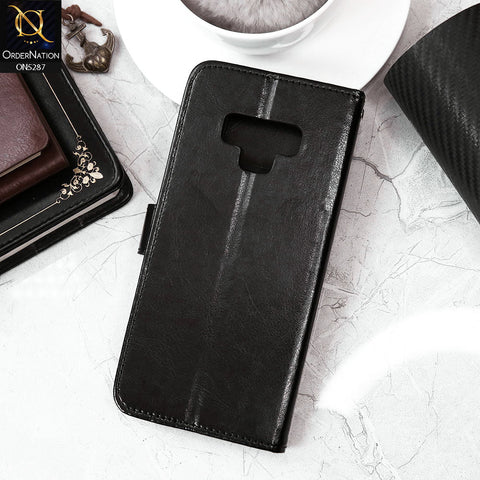 Samsung Galaxy Note 9 Cover - Black - Premium PU Leather Magnetic Flip Book Card Slots Wallet Soft Case