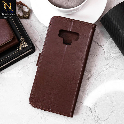 Samsung Galaxy Note 9 Cover - Brown - Premium PU Leather Magnetic Flip Book Card Slots Wallet Soft Case