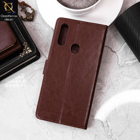 Oppo A8 Cover - Brown - Premium PU Leather Magnetic Flip Book Card Slots Wallet Soft Case