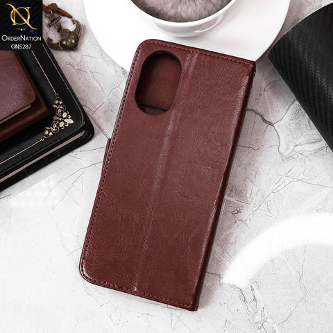 Oppo A38 Cover - Brown - Premium PU Leather Magnetic Flip Book Card Slots Wallet Soft Case