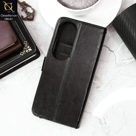 Oppo A60 Cover - Black - Premium PU Leather Magnetic Flip Book Card Slots Wallet Soft Case