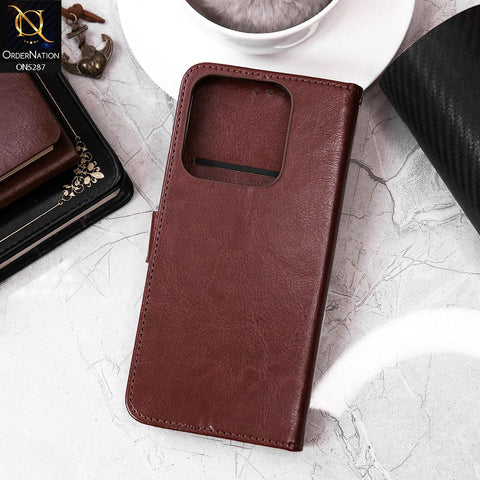 Realme C63 Cover - Brown - Premium PU Leather Magnetic Flip Book Card Slots Wallet Soft Case