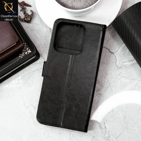 Realme C61 (India) Cover - Black - Premium PU Leather Magnetic Flip Book Card Slots Wallet Soft Case