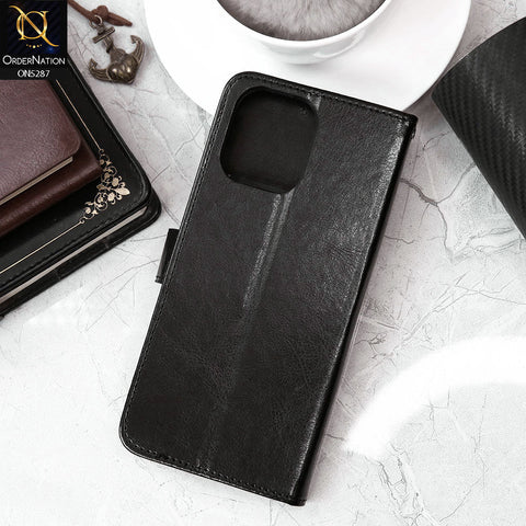 Xiaomi Redmi 12 Cover - Black - Premium PU Leather Magnetic Flip Book Card Slots Wallet Soft Case