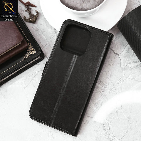 Xiaomi Poco C55 Cover - Black - Premium PU Leather Magnetic Flip Book Card Slots Wallet Soft Case