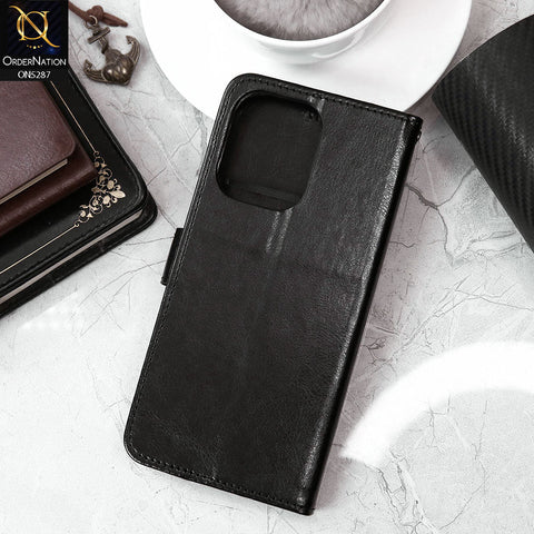 Xiaomi Poco C65 Cover - Black - Premium PU Leather Magnetic Flip Book Card Slots Wallet Soft Case