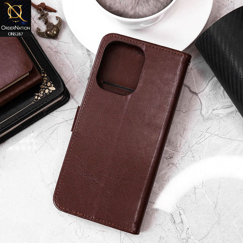 Xiaomi Poco C65 Cover - Brown - Premium PU Leather Magnetic Flip Book Card Slots Wallet Soft Case