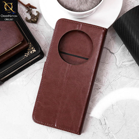 Xiaomi Poco C75 Cover - Brown - Premium PU Leather Magnetic Flip Book Card Slots Wallet Soft Case