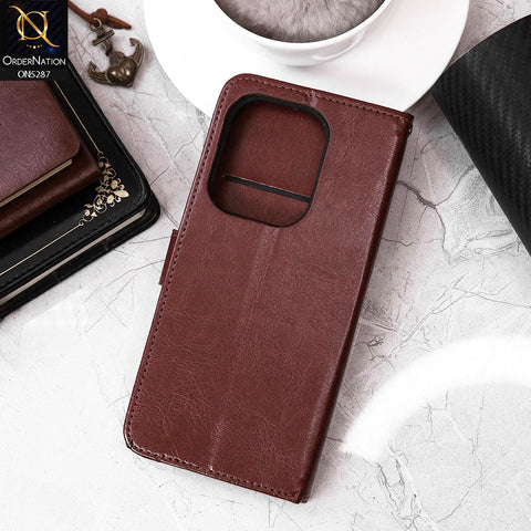 Xiaomi Poco M6 Pro 4G Cover - Brown - Premium PU Leather Magnetic Flip Book Card Slots Wallet Soft Case