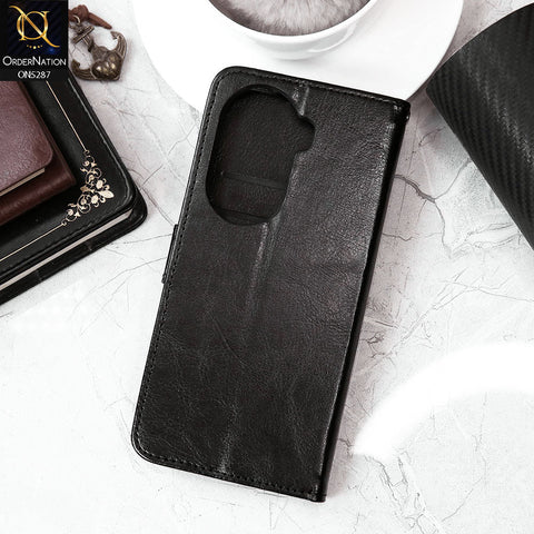 Oppo Reno 11 5G Cover - Black - Premium PU Leather Magnetic Flip Book Card Slots Wallet Soft Case