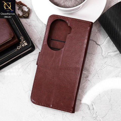 Oppo Reno 11 5G Cover - Brown - Premium PU Leather Magnetic Flip Book Card Slots Wallet Soft Case