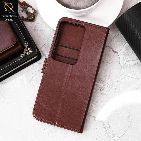 Oppo Reno 11F 5G Cover - Brown - Premium PU Leather Magnetic Flip Book Card Slots Wallet Soft Case