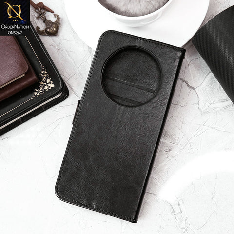 Oppo Reno 12F 4G Cover - Black - Premium PU Leather Magnetic Flip Book Card Slots Wallet Soft Case