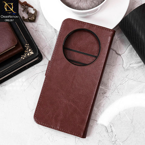 Oppo Reno 12F Cover - Brown - Premium PU Leather Magnetic Flip Book Card Slots Wallet Soft Case