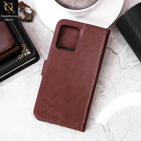 Oppo F21 Pro 4G Cover - Brown - Premium PU Leather Magnetic Flip Book Card Slots Wallet Soft Case