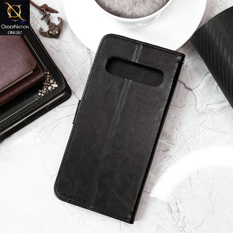 Samsung Galaxy S10 5G Cover - Black - Premium PU Leather Magnetic Flip Book Card Slots Wallet Soft Case