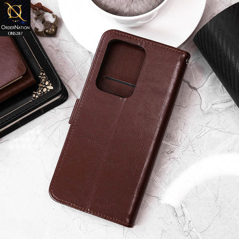 Samsung Galaxy S20 Ultra Cover - Brown - Premium PU Leather Magnetic Flip Book Card Slots Wallet Soft Case